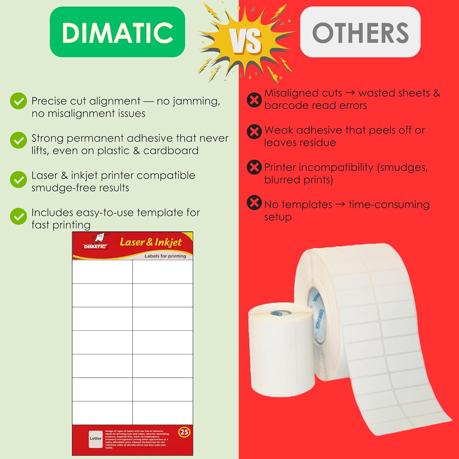 Dimatic 25 hojas, 350 etiquetas adhesivas | Calcomanías blancas imprimibles para impresoras láser y de inyección de tinta | Fuerte adherencia, fácil de usar, acabado profesional | Plantilla incluida | Referencia 108x40 - Image 5
