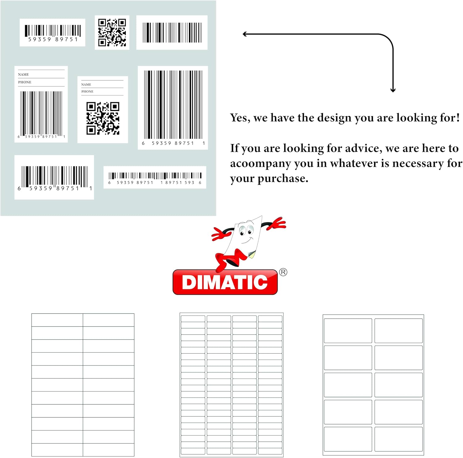 Dimatic 25 hojas, 350 etiquetas adhesivas | Calcomanías blancas imprimibles para impresoras láser y de inyección de tinta | Fuerte adherencia, fácil de usar, acabado profesional | Plantilla incluida | Referencia 108x40 - Image 6
